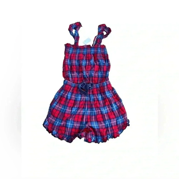 Aerie Flannel Romper Plaid Blue and Red Ruffled Sleeves Drawstring Waste NWT XXS - Picture 3 of 3